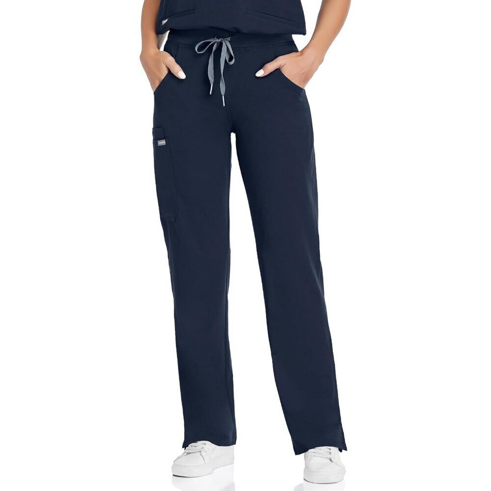 Women's Knit Cargo Scrub Pants Petite Mid Rise Straight Leg with Pockets